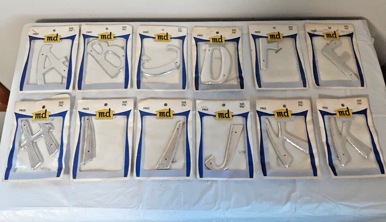 Lot of 12 Aluminum Letters House Sign Industrial All Metal 3 3/4″ Deadstock VTG