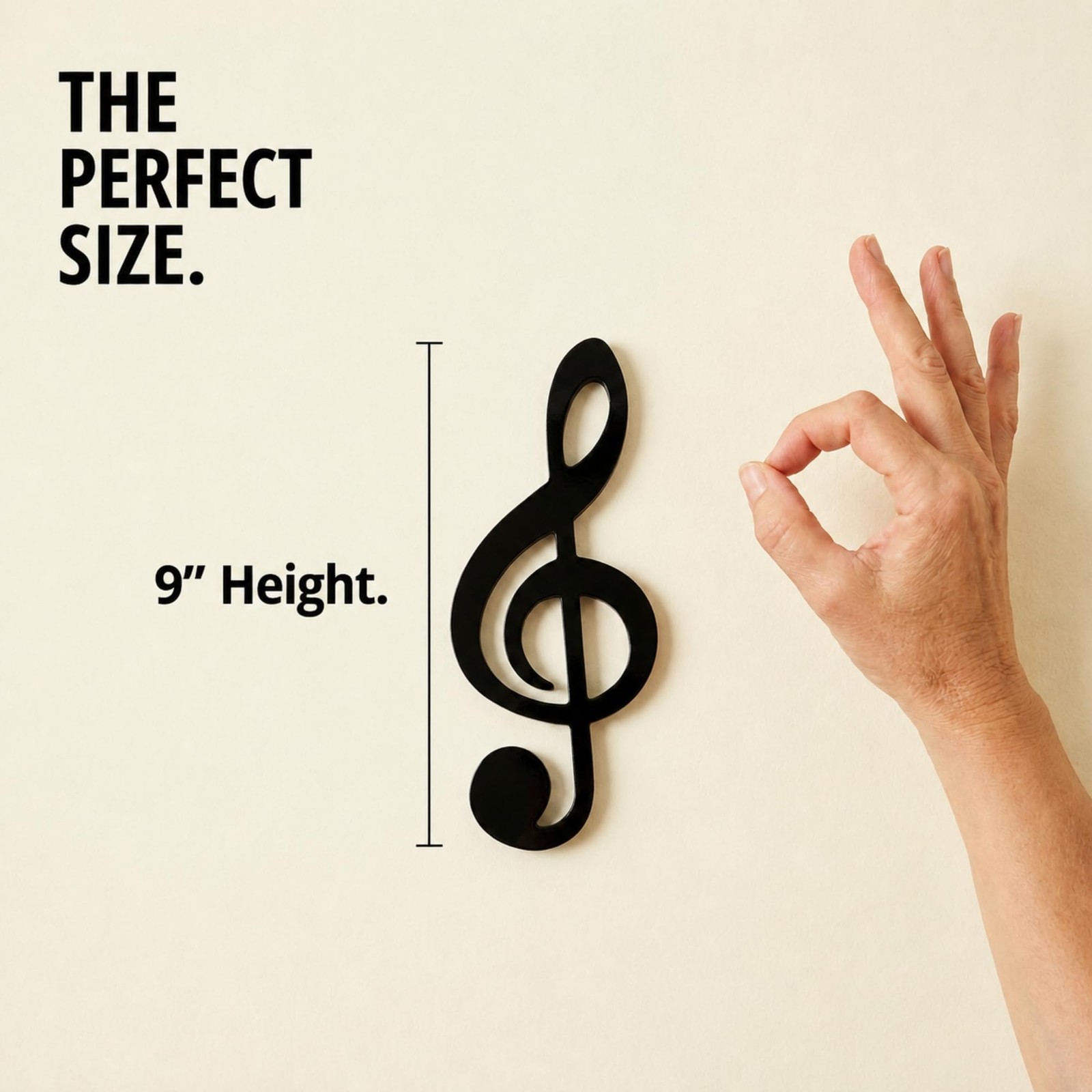 Treble Clef Music Note Glossy Black 9 Inch Wood Hanging Wall Decoration