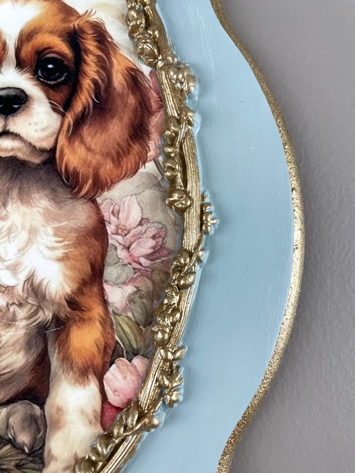 Sweet Cavalier Puppy Plaque, 8×14 Baroque Ornate Panel, Shabby Chic Wall Decor