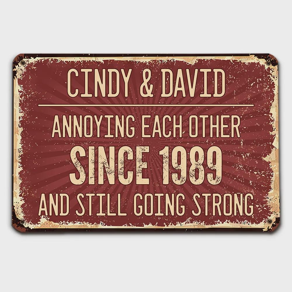 Personalized Anniversary Metal Sign: Funny Couple Gift, Custom Names & Date