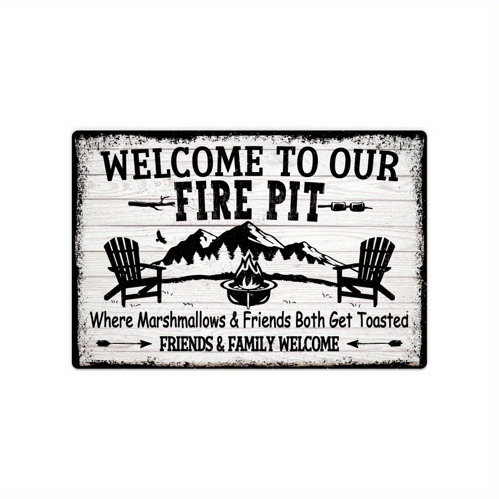 1pc Welcome to our Fire Pit Decoration Vintage Tin Metal Signs Iron Signage, Wa