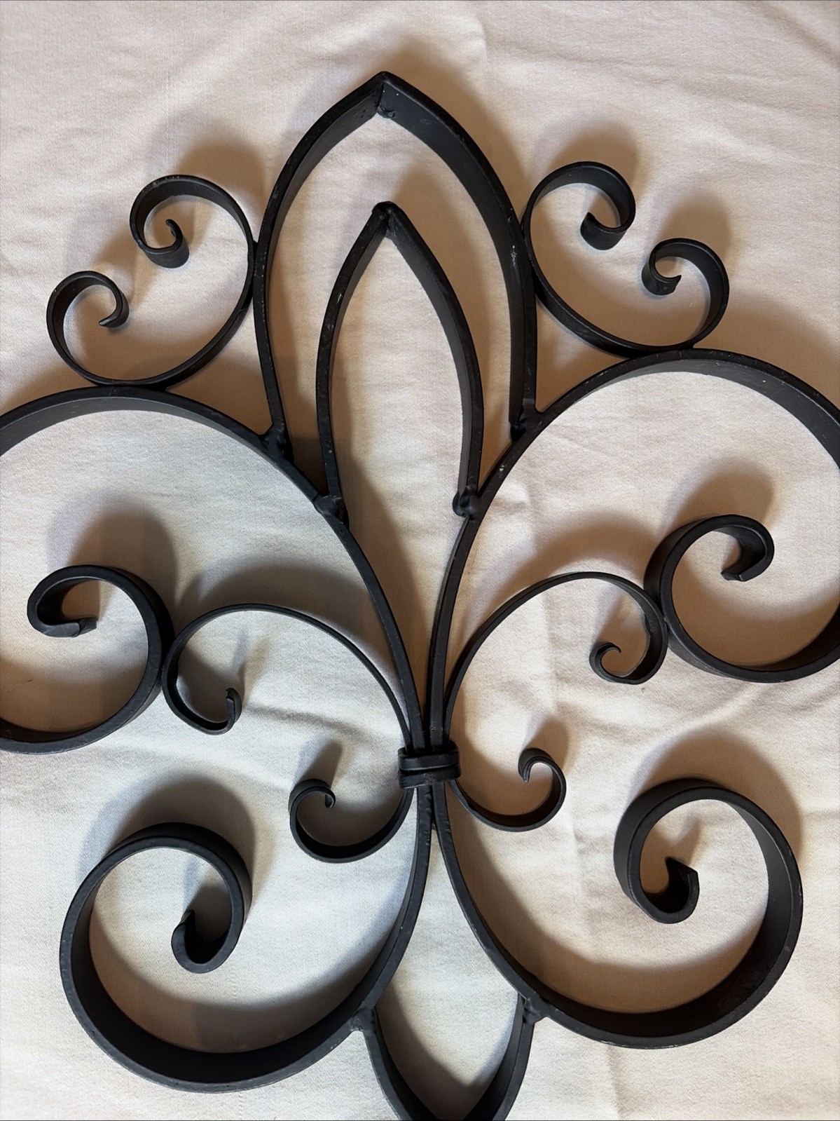Fleur De Lis Black Wrought Iron Metal Scroll Wall Decor Vintage 11”x12” Pair