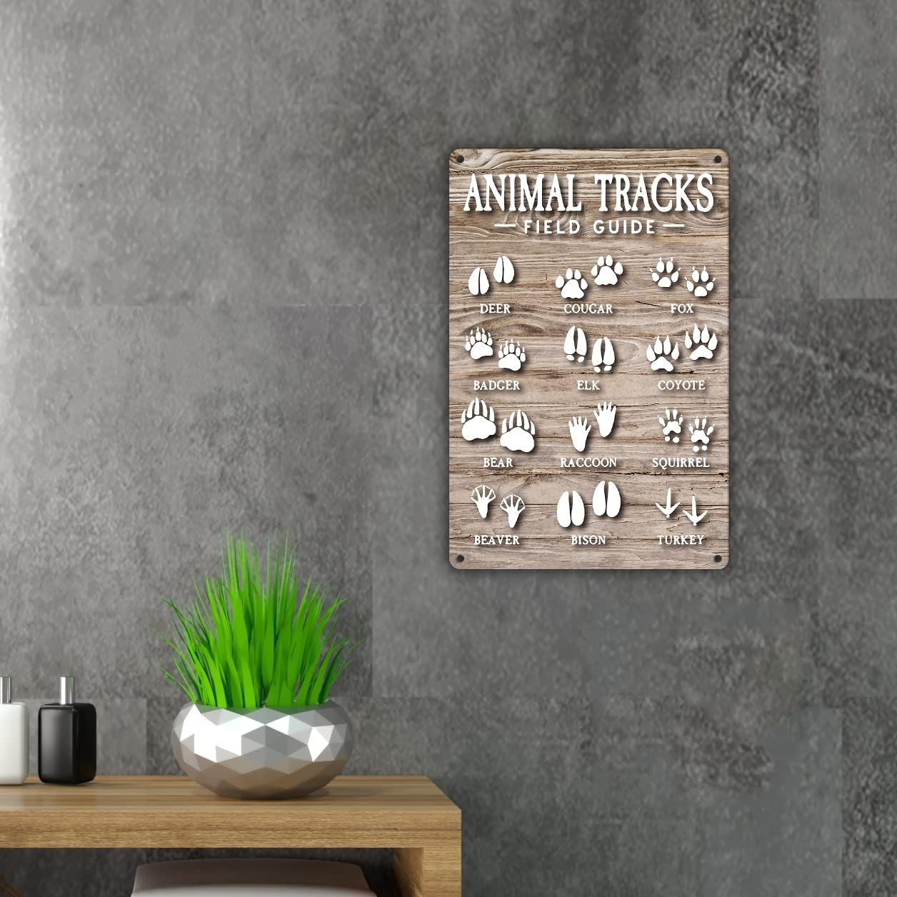 Funny Animal Tracks Field Guide Metal Tin Sign Wall Decor Rustic Woodland Theme