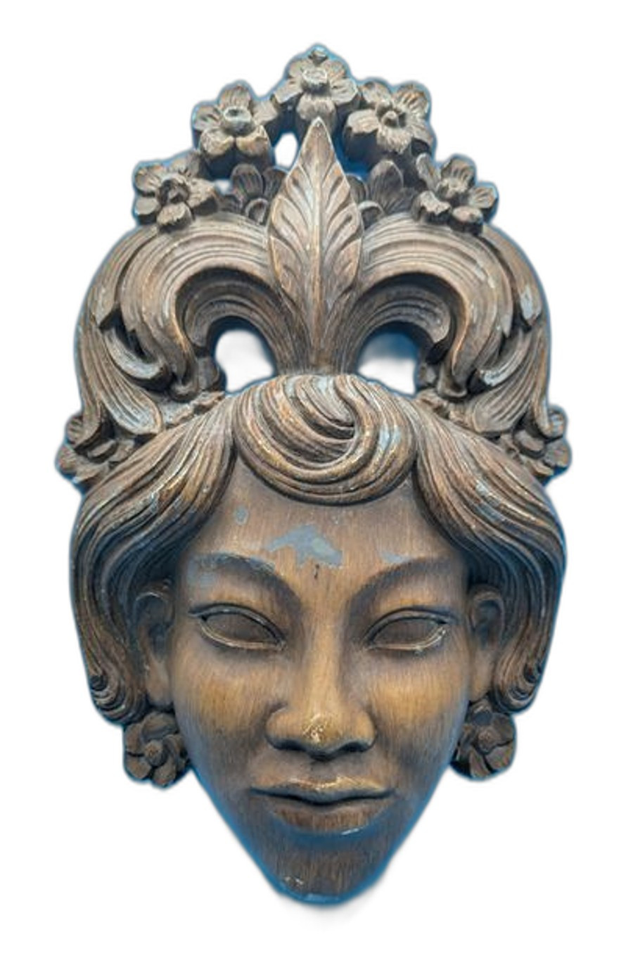 VTG MCM Wooden Lady Face Mask Wall Hanging Art Decor Asian Design Plaque 10″