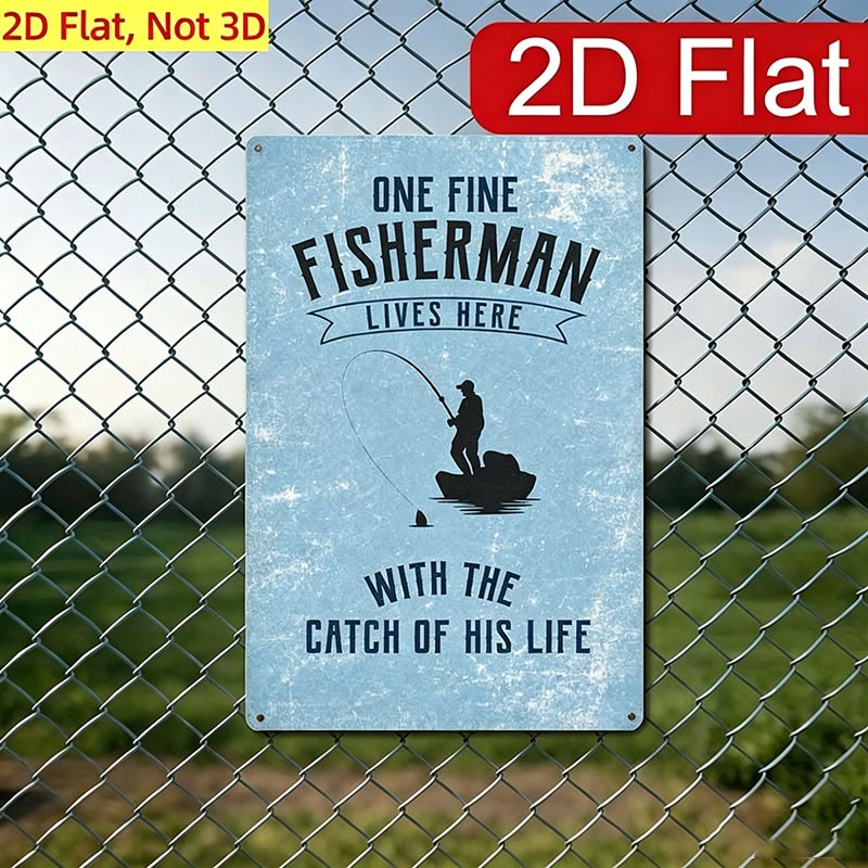 Faded Antique Fisherman Silhouette Metal Sign Lake House Patio Wall Ornament