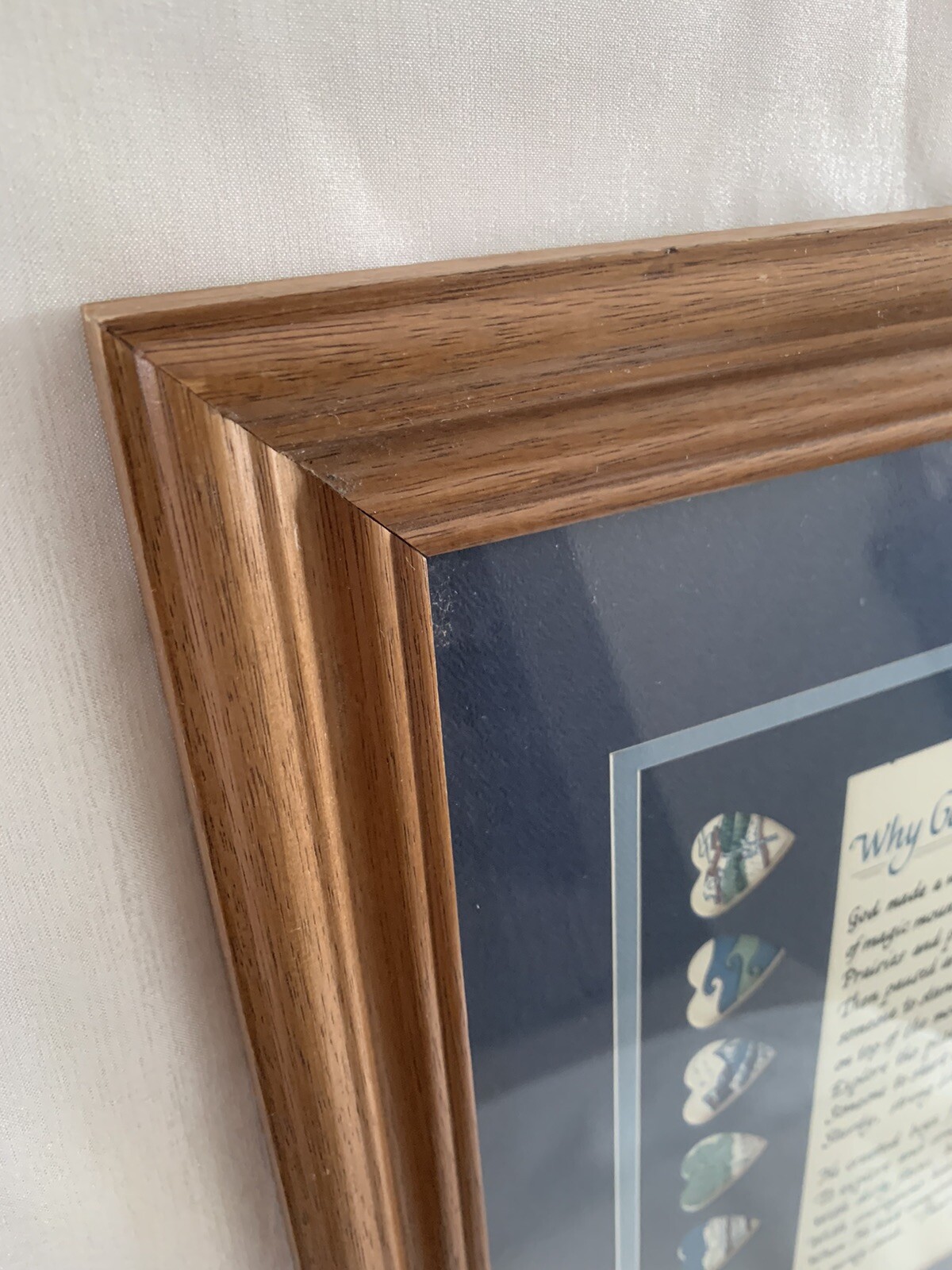 VINTAGE Art Christian Wall Picture Blue Decor Framed Print Boys Room Gift