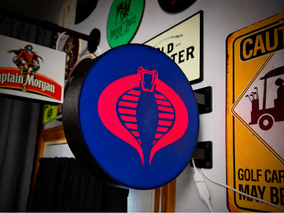Cobra Gi Joe LED Lightbox Sign 3D Printed Round Wall Mount Man Cave Garage Decor