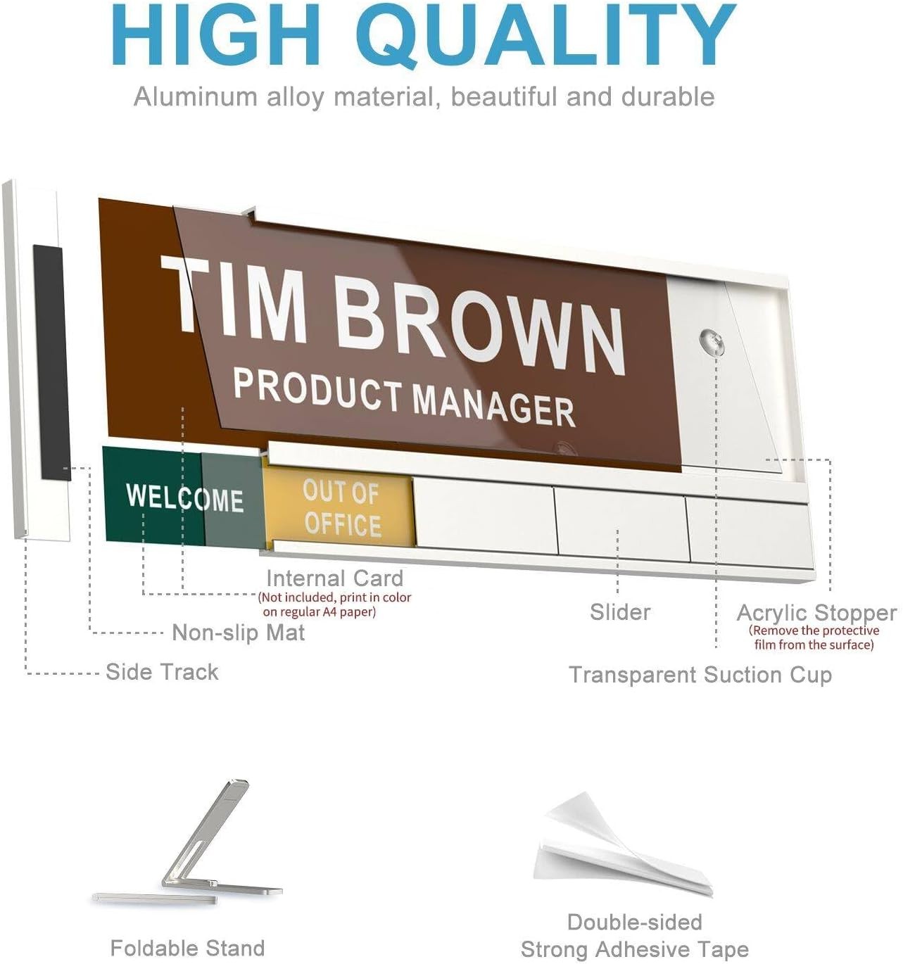 2-IN-1 Aluminum Name Plate For Desk/Doors/Cubicle Wall, With 4 Status Options, C
