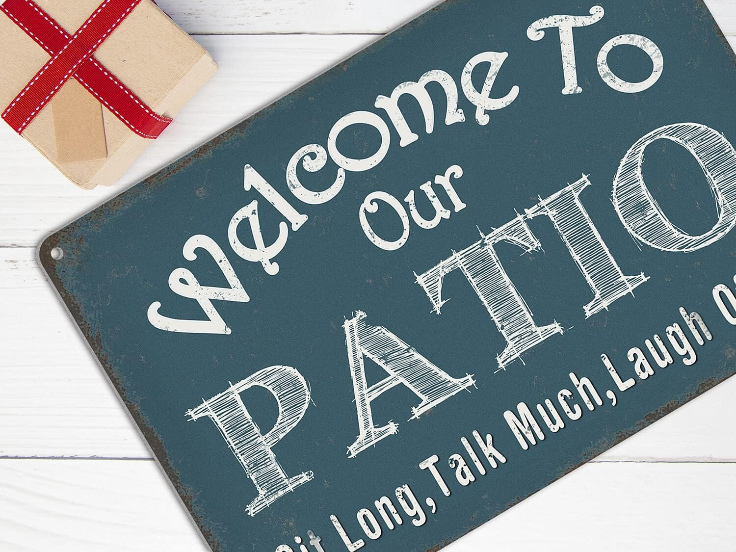 Welcome to Our Patio Sign Backyard Accessories Decor Outdoor, Vintage Aluminum M