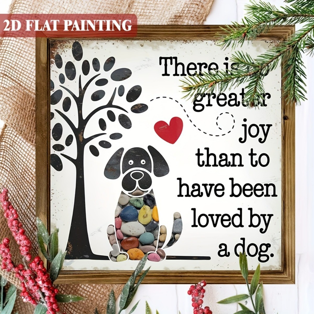 Colorful Pebble Dog Tree Heart Pet Lover Text Desktop Mantel Home Ornament Gift