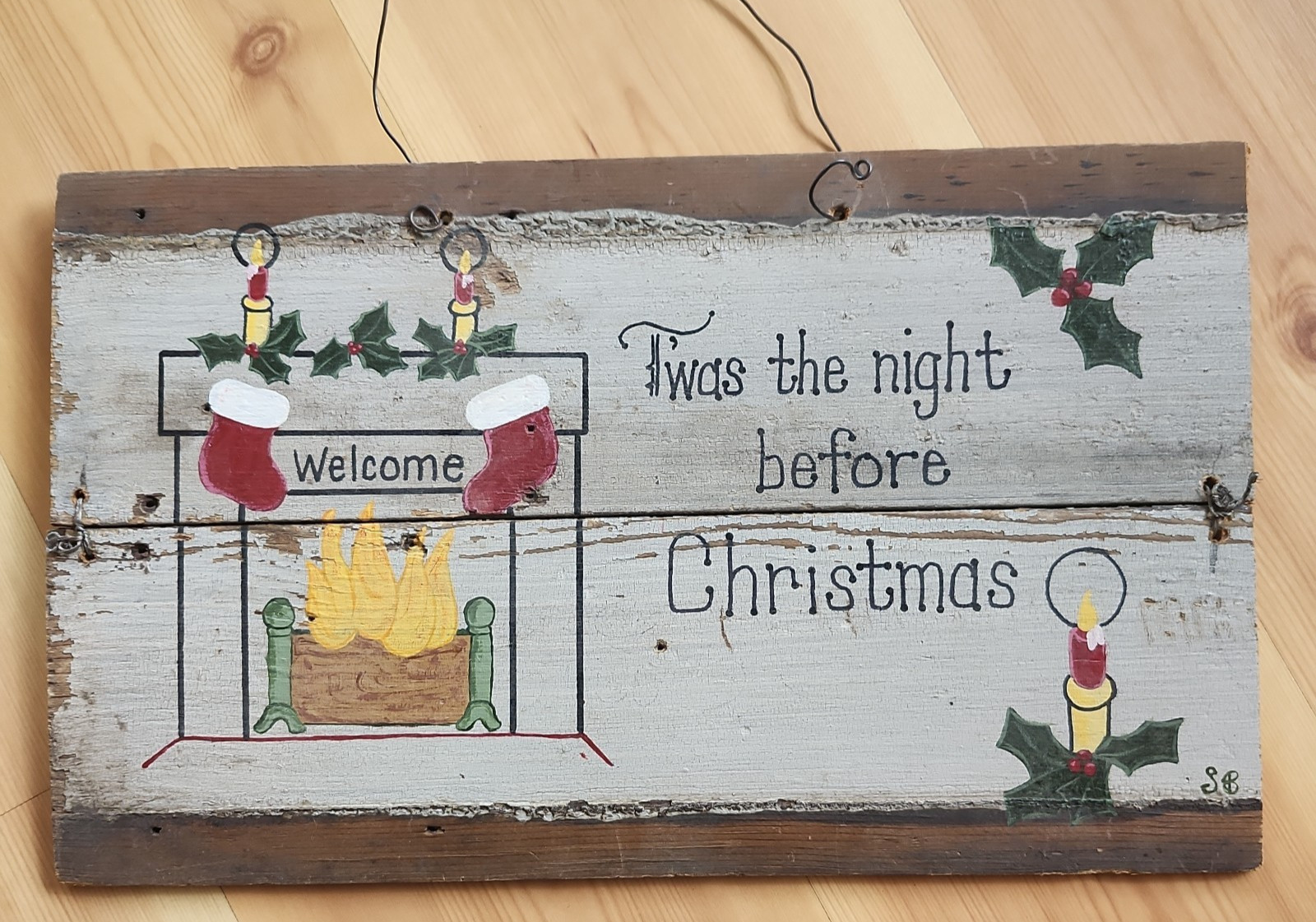 Handmade Rustic Painted Twas The Night Before Christmas Barn Wood Plaque