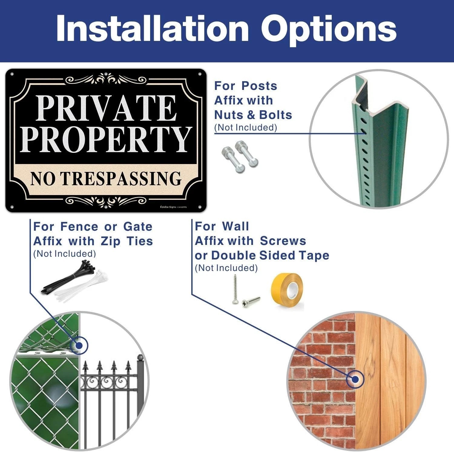 Sturdy and Elegant No Trespassing Sign – 14×10 Inch Weatherproof Metal, 4 Pack