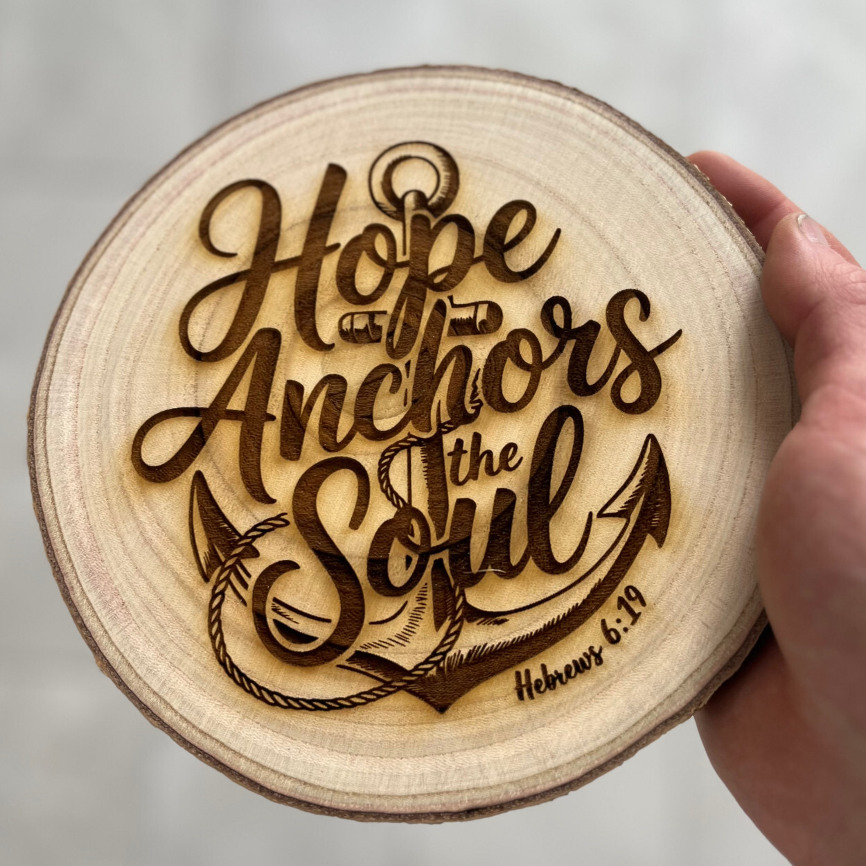 Hebrews 6:19 Hope Anchors the Soul – Engraved Wooden Christian Wall Art