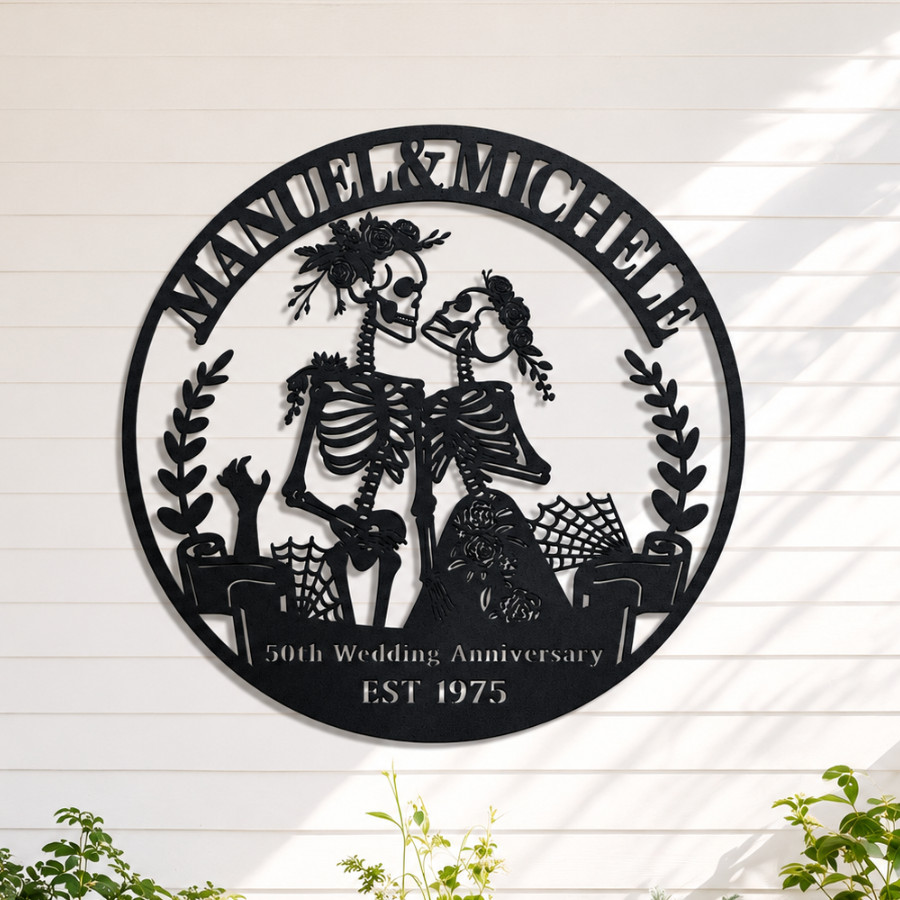 Personalized 50th Anniversary Metal Sign, Skeleton Couple Wall Art Gift