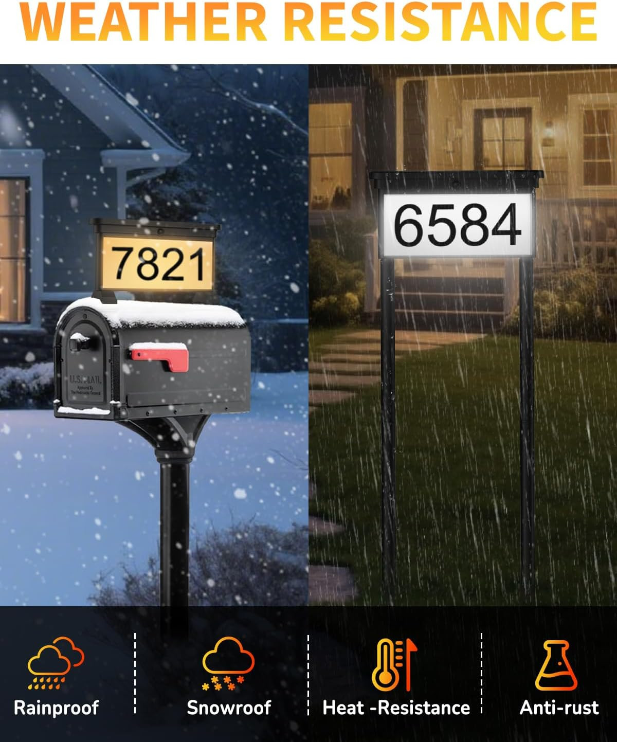 New Upgraded Solar Address Sign,Double Sided Glow House Numbers with Auto On/Off