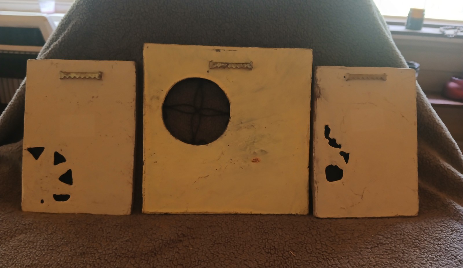 3pc Family & Faith Resin Wall Plaque Set Square Distressed Beige Brown Black