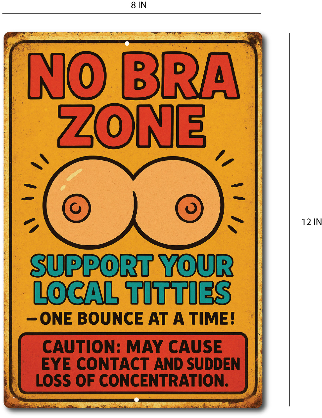No Bra Zone Tin Sign – Funny Titties Metal Wall Decor for Bar, Garage, Man Cave