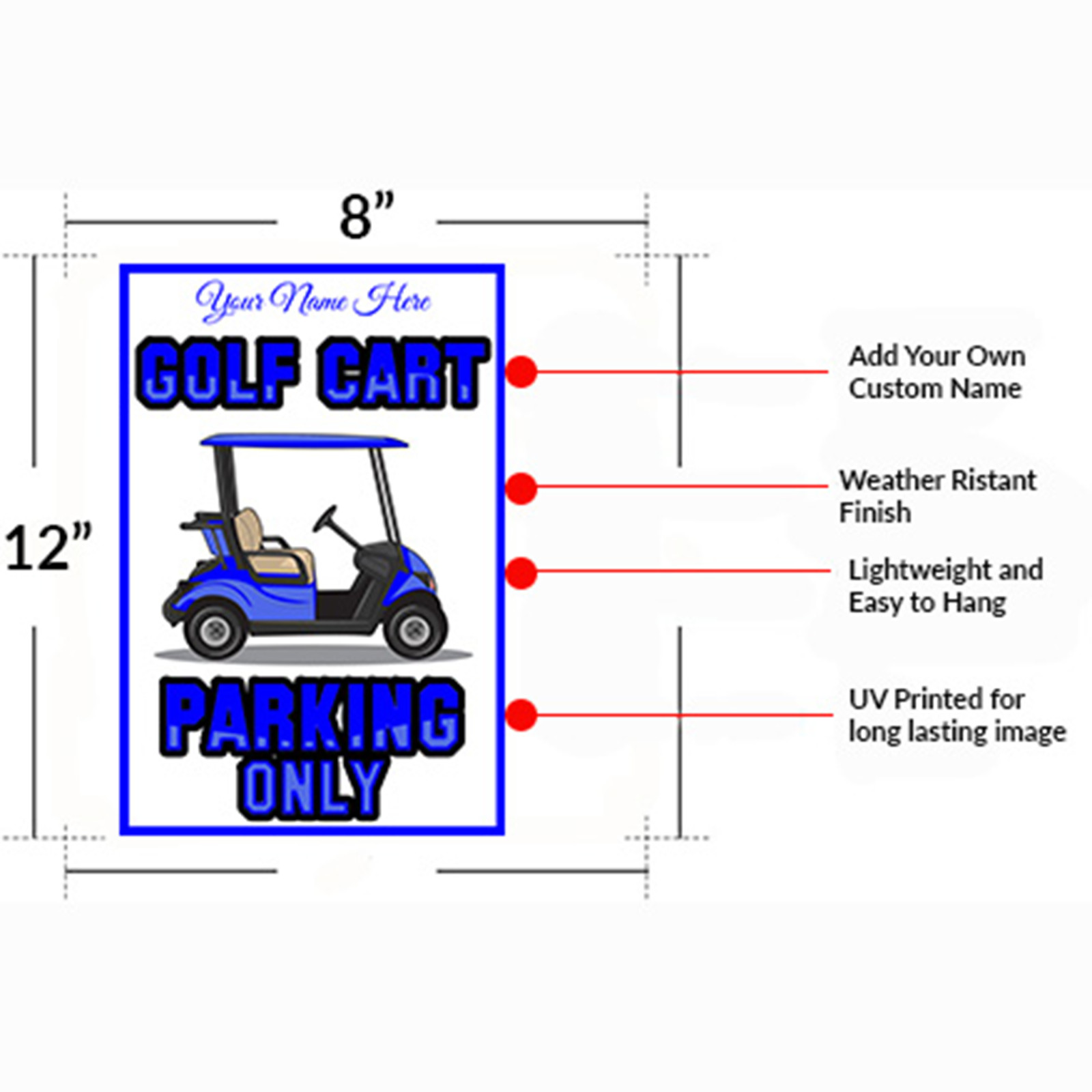 Custom Golf Cart Parking Sign – Add Your Name & Choose Color – Personalized 12×8