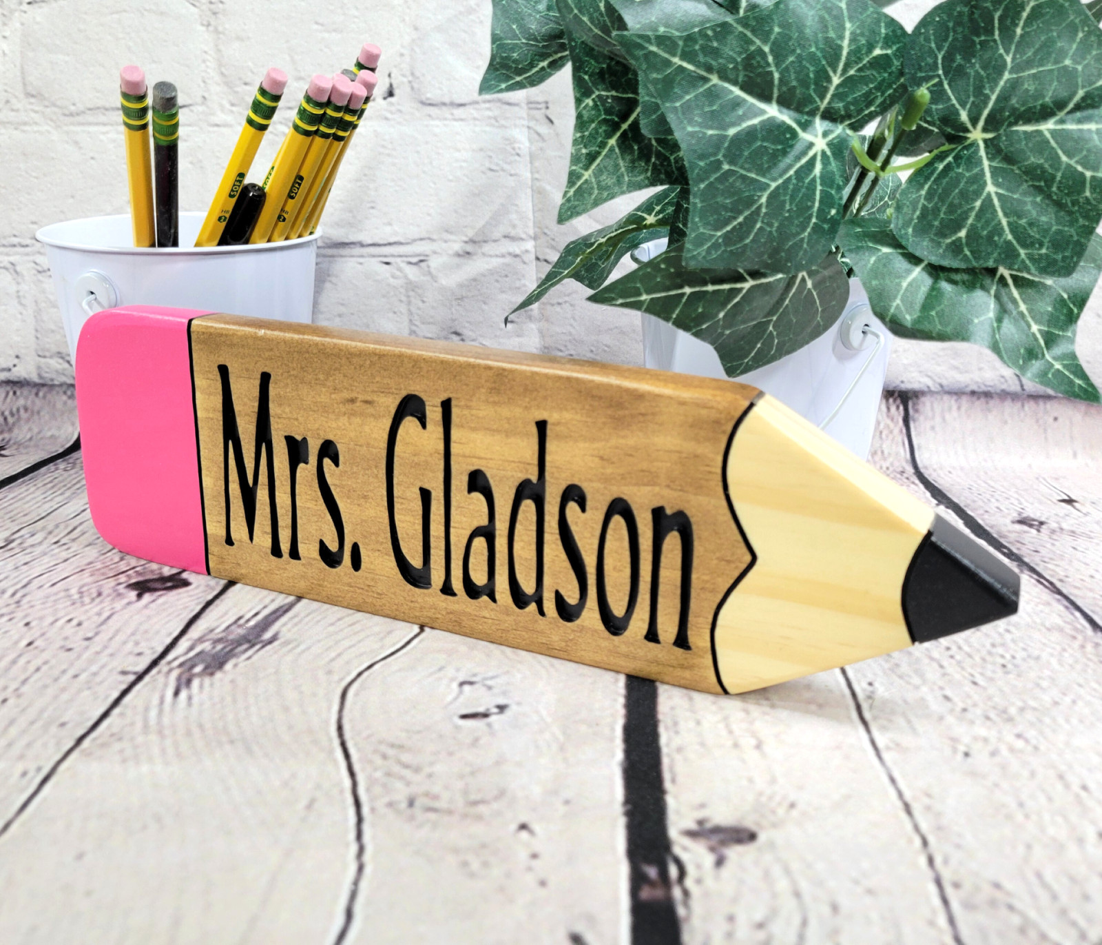 Personalized Teachers Wooden Pencil Name Plate or Door Carved Wooden Sign