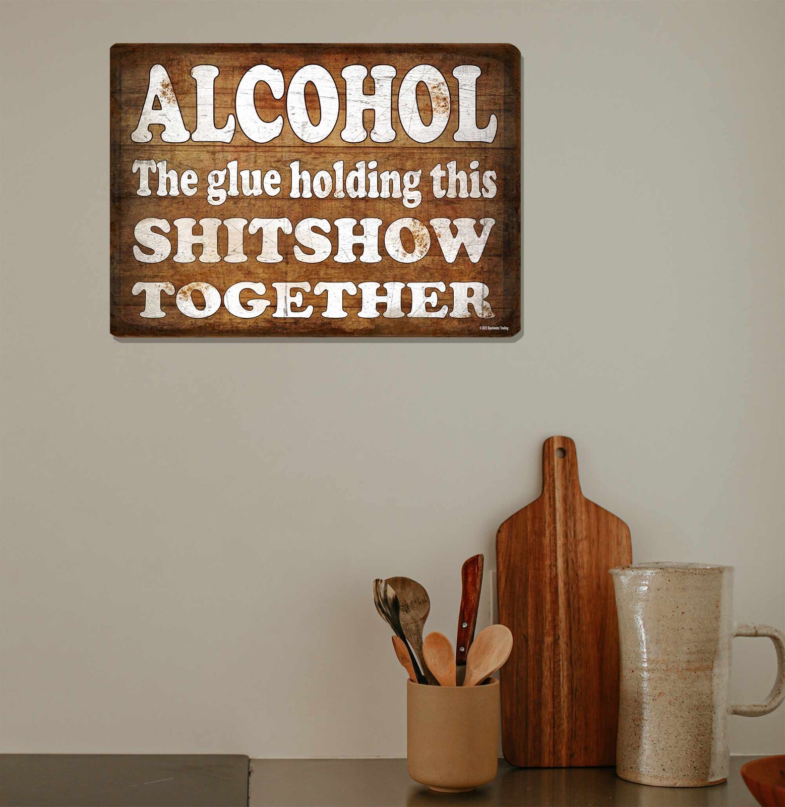Alcohol The Glue Holding This Together 9″ x 12″ Rustic Metal Bar Man Cave Sign