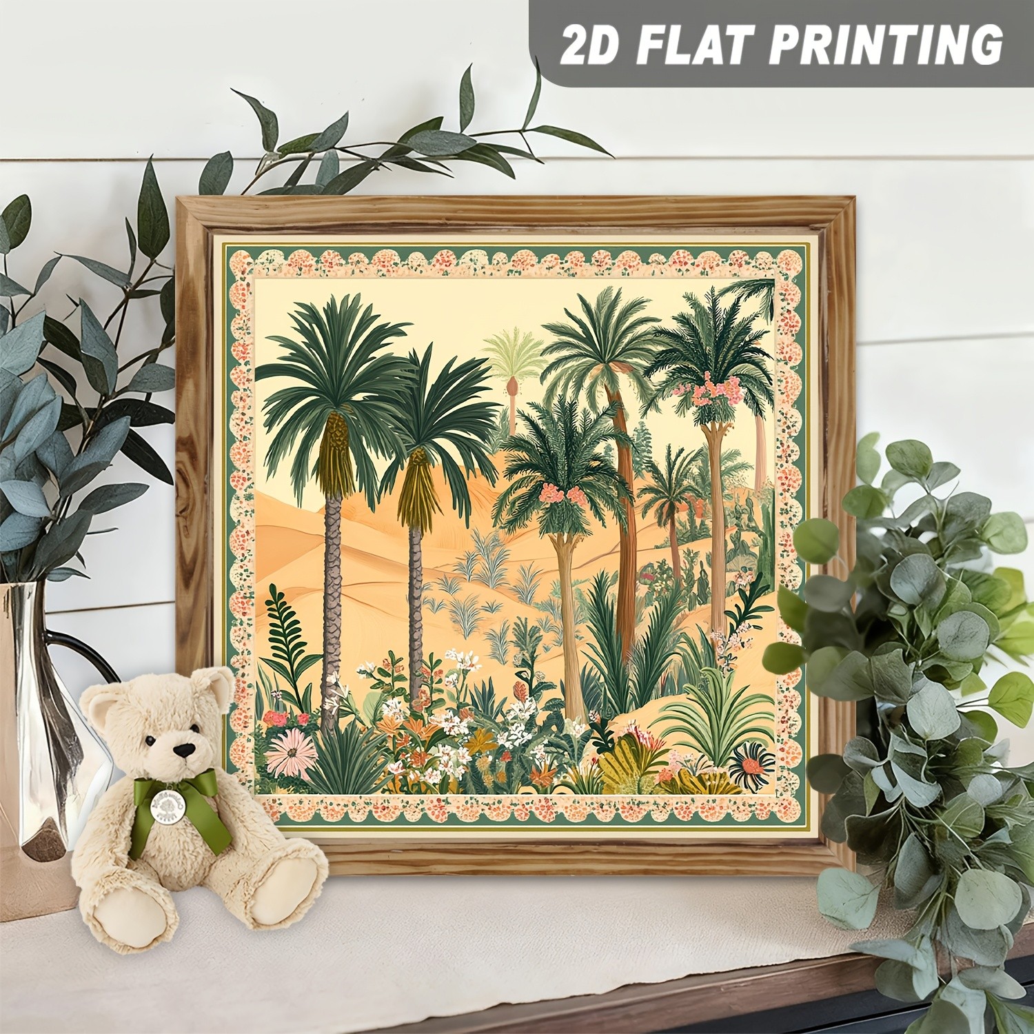 Tropical Palm Tree Desert Floral Wooden Sign Boho Wall Decor for Cafe Entryway