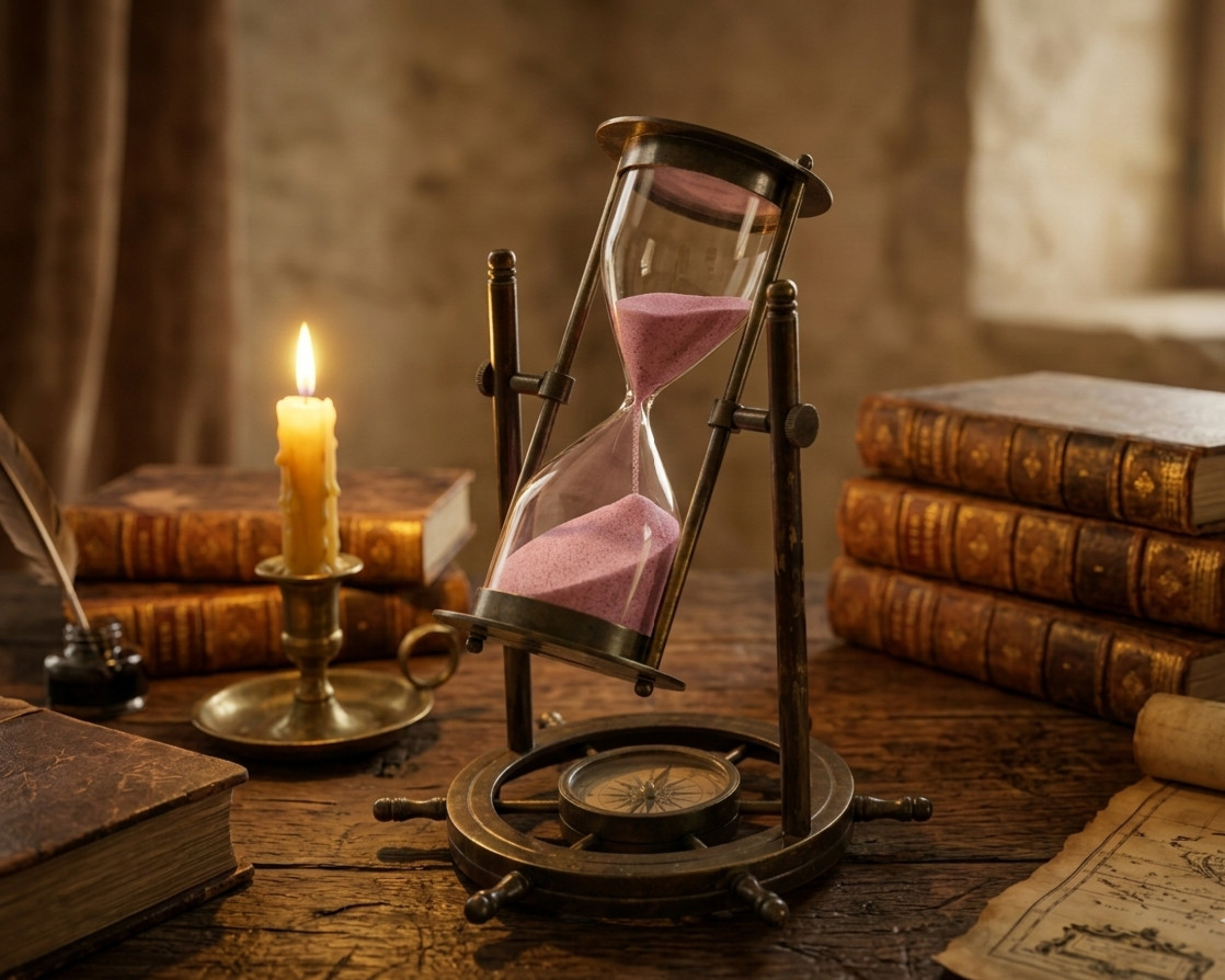 ​Nautical Brass Hourglass Sand Timer with Compass Base – Purple Sand
