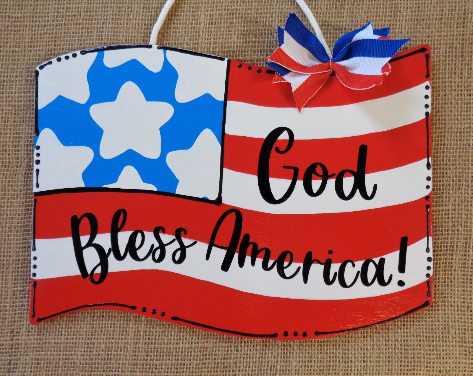 God Bless America Flag Wooden Sign Americana Patriotic Door Hand Crafted Wooden