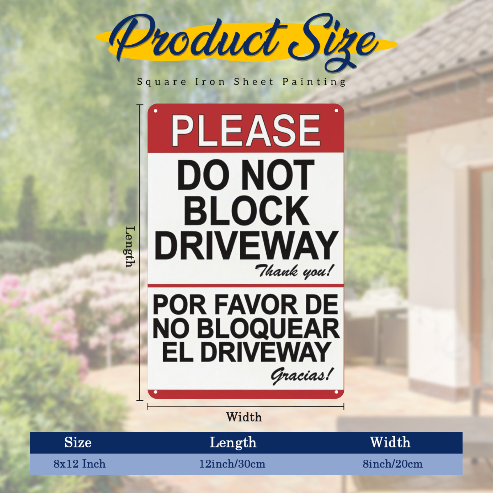 Do Not Block Driveway’ Metal Sign, 8×12 Inch Decor, English/Spanish Warning Sign