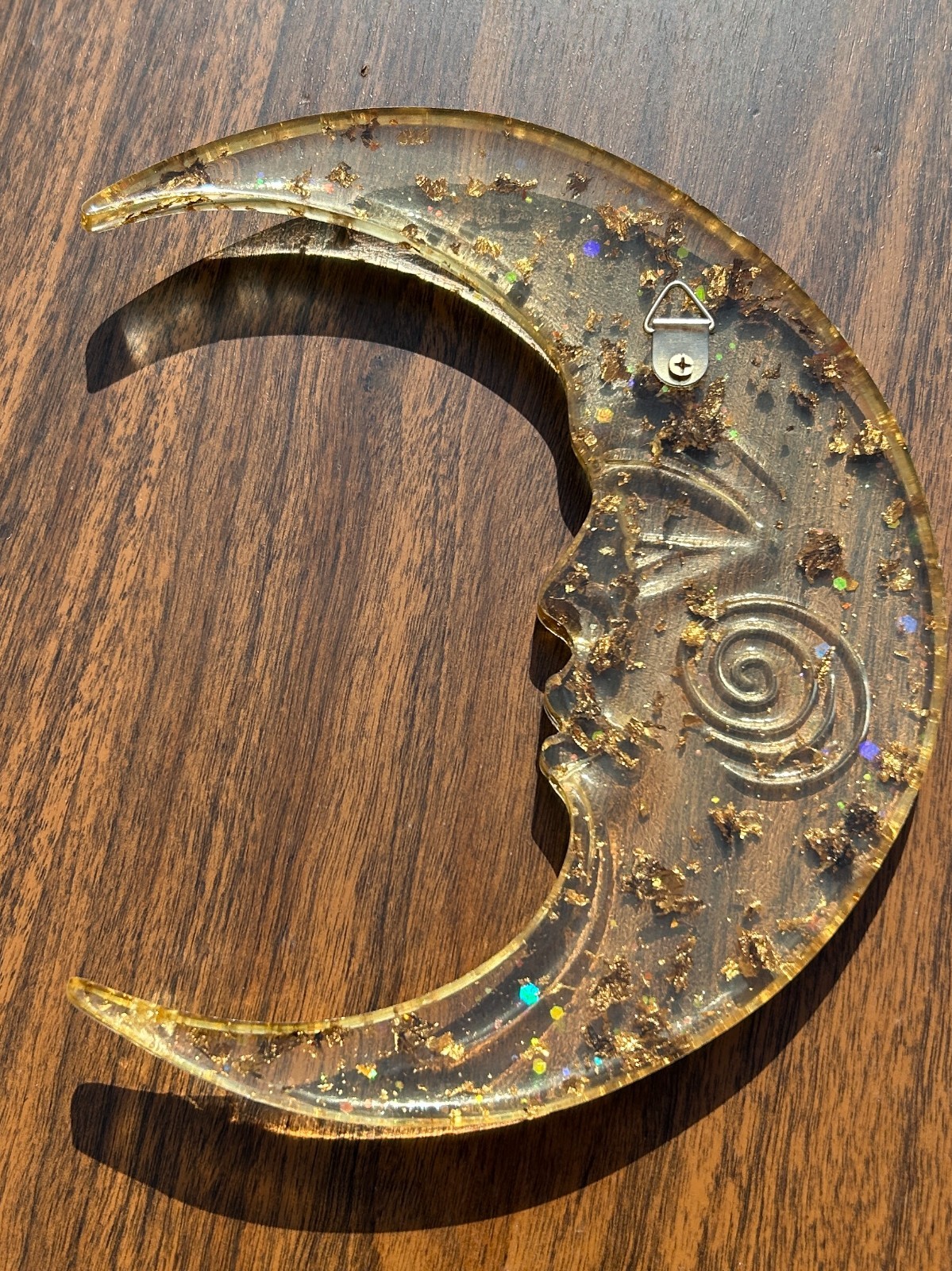 Resin Moon Wall Hanging Plaque Celestial Holographic Glitter Gold Flake