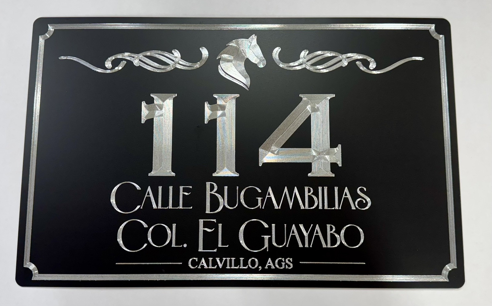 Custom Equestrian Horse Metal Address House Sign 15×9.5 Diamond Etched Engraved