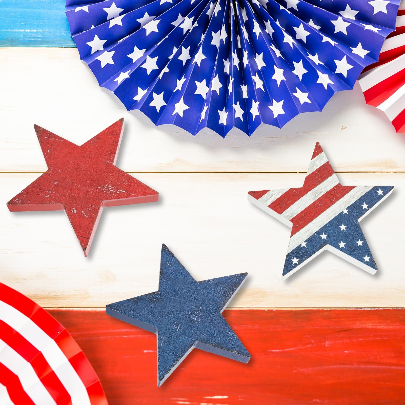 4th of July Wooden Star Signs – Rustic Patriotic Table Decor for Home