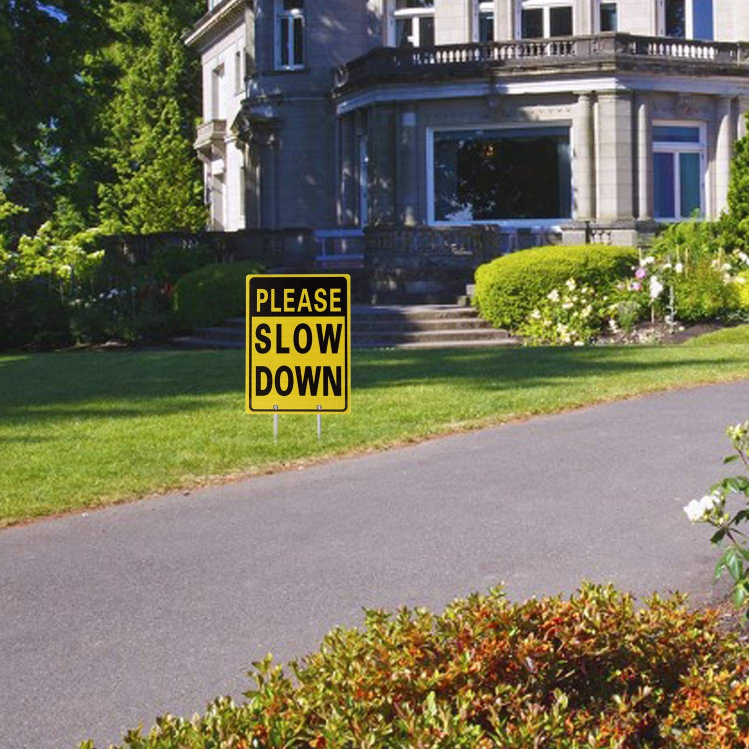 16×12 In Double Sided Aluminum Reflective Please Slow Down Yard Sign Rod