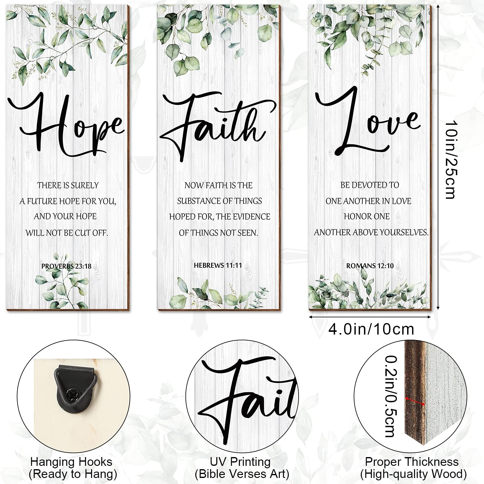 3 Pieces Wall Decor Christian 9.8 x 3.9 x 0.2 inches, as the picture shows