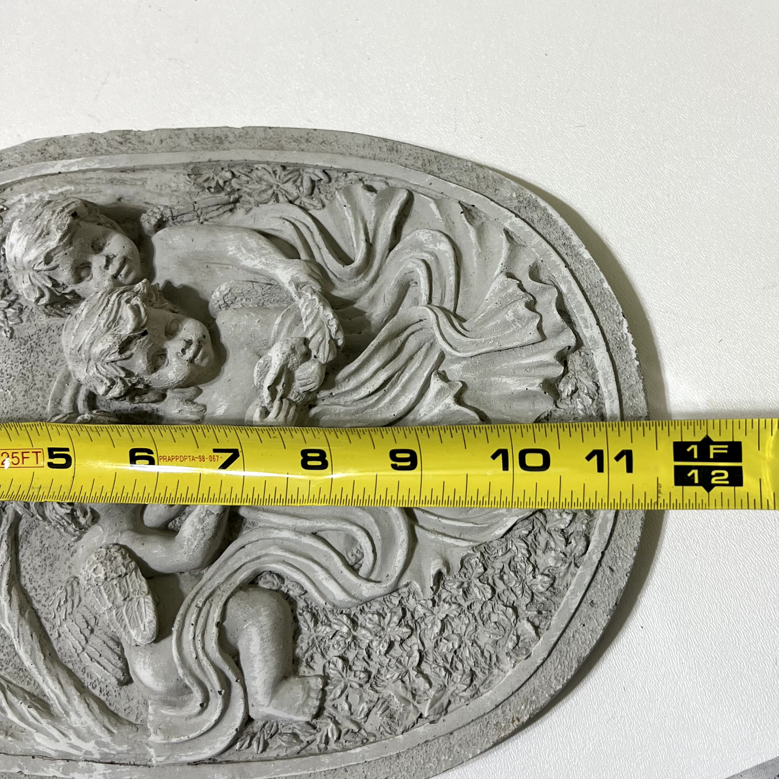 Cherub Angels Wall Plaque Plaster 11.5″ x 8.5″ Decor Lt Gray 3D Textured Angels