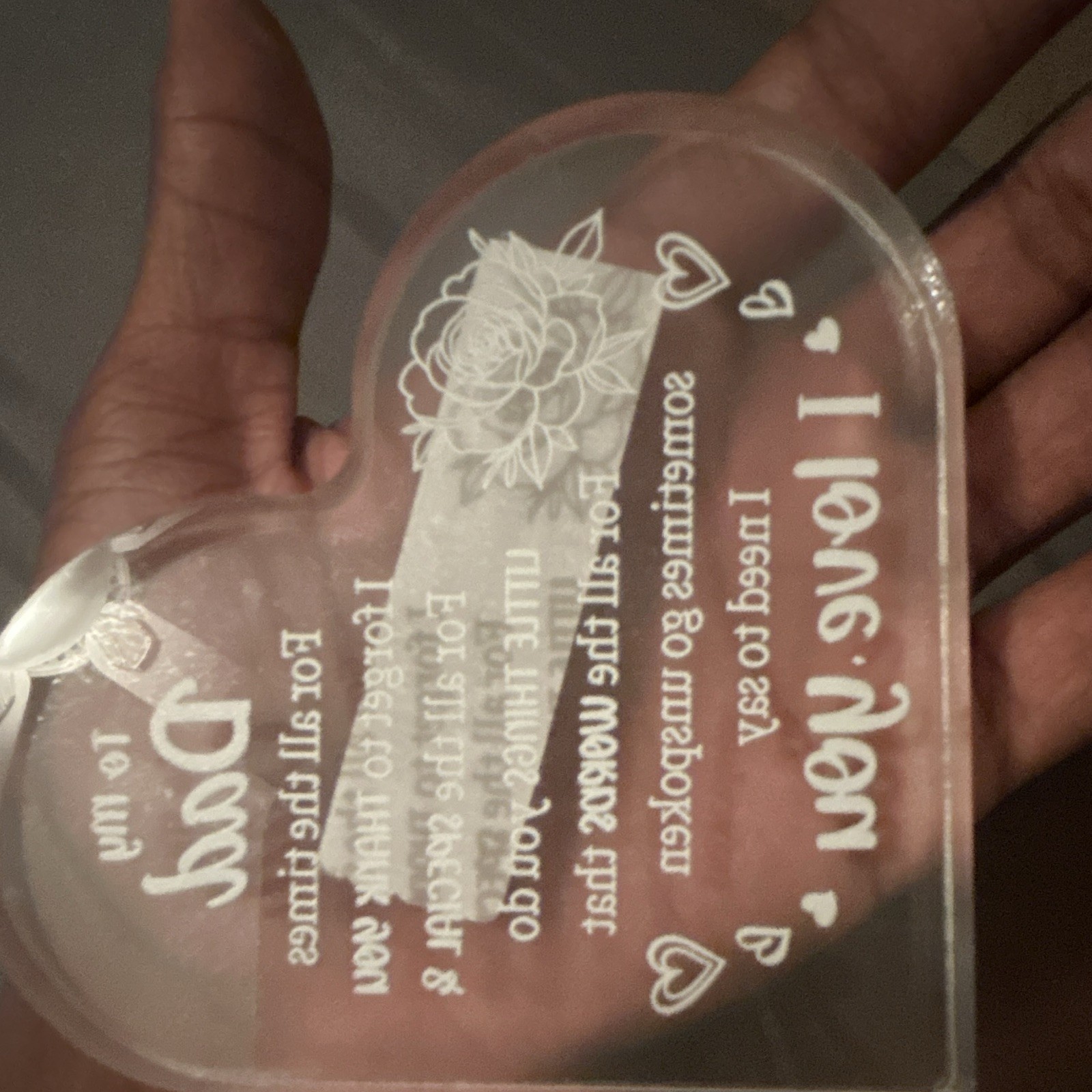 Clear Acrylic Heart Plaque for Dad, Engraved Freestanding Decorative Sign