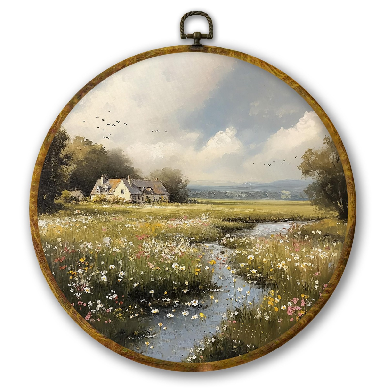 Vintage Farmhouse Country Wall Art Decor, Cottagecore Wildflower Landscape Fr…