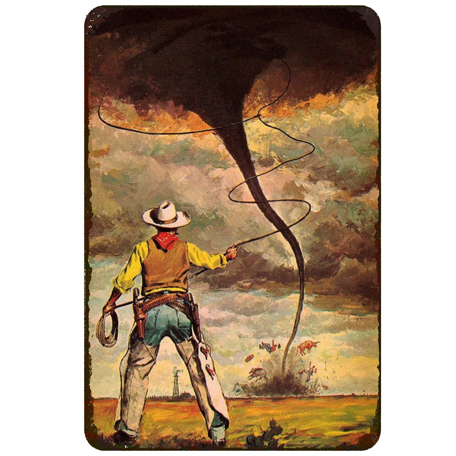 TRENDSTHAN West Cowboy Tin Sign Vintage Western Metal Signs 12″L x 8″W, Red