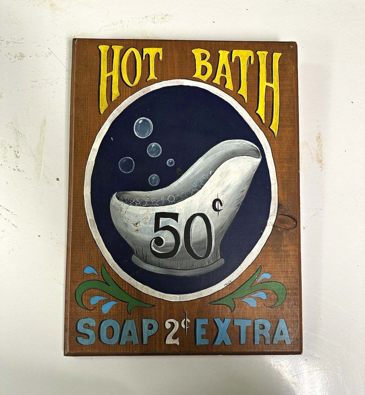 Vintage Bathroom Advertising Wood Sign Plaque Vertical Rectangle Lettered