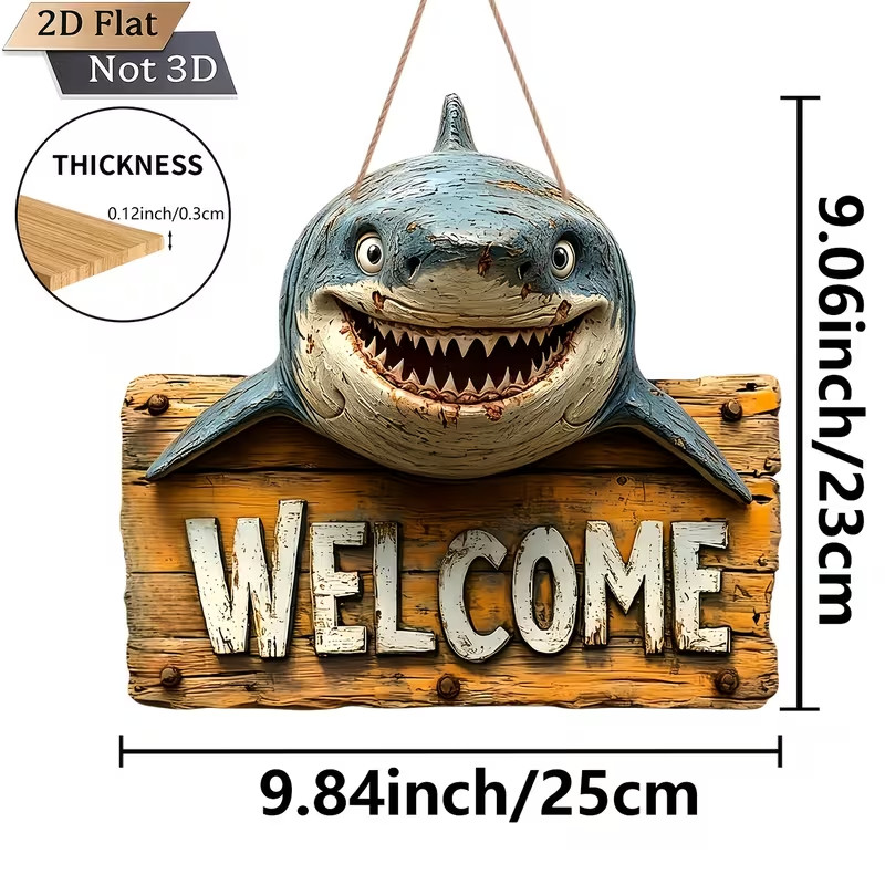 Flat Shark Wooden Sign – Rustic-style Wall Decor Indoor and Outdoor 2D Bold