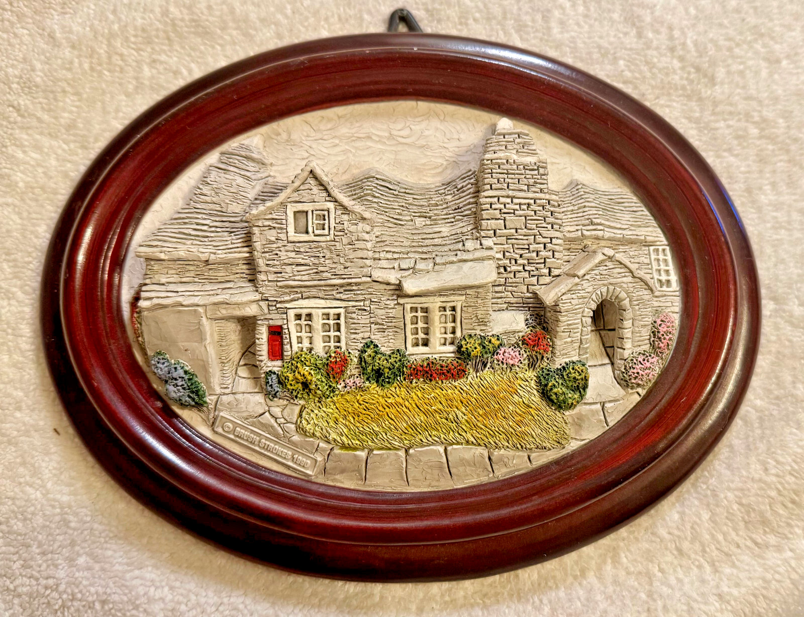 Tintagel Post Office Brush Strokes 3D Oval Wall Hanging Hand Painted in Cumbria