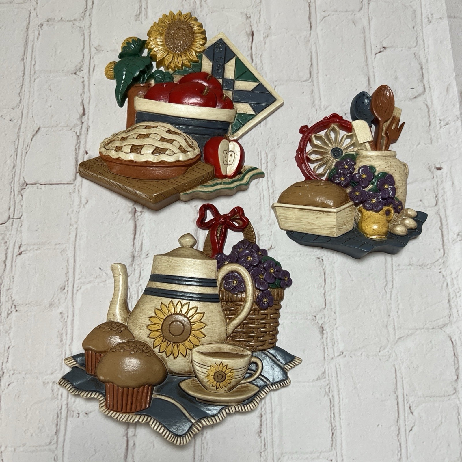 Vintage HOME INTERIORS Country Kitchen 3D Wall Hanging Decor Set of 3