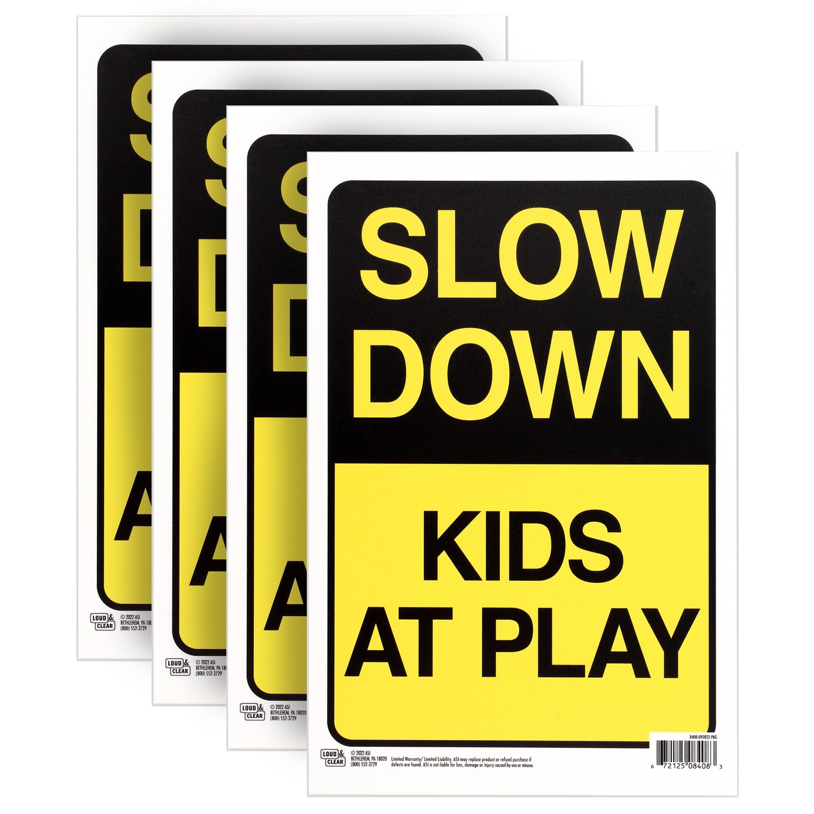 Slow Down Kids at Play Sign, 4-Pack, 12×8 inches – Kids at Play Safety Signs …
