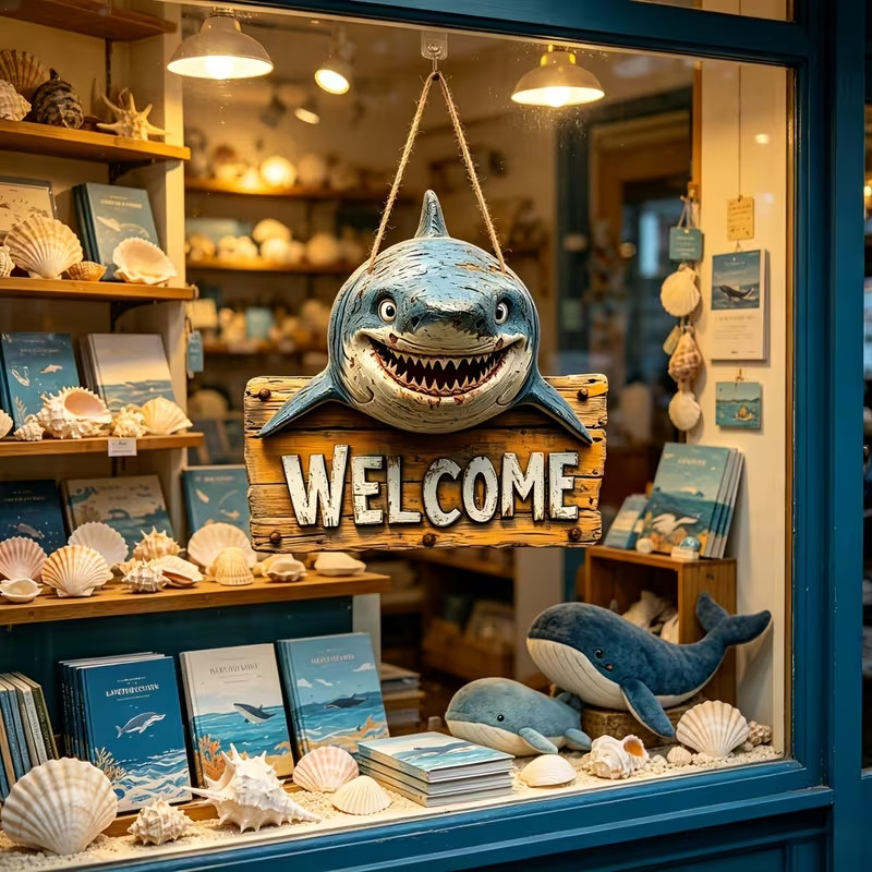 Flat Shark Wooden Sign – Rustic-style Wall Decor Indoor and Outdoor 2D Bold