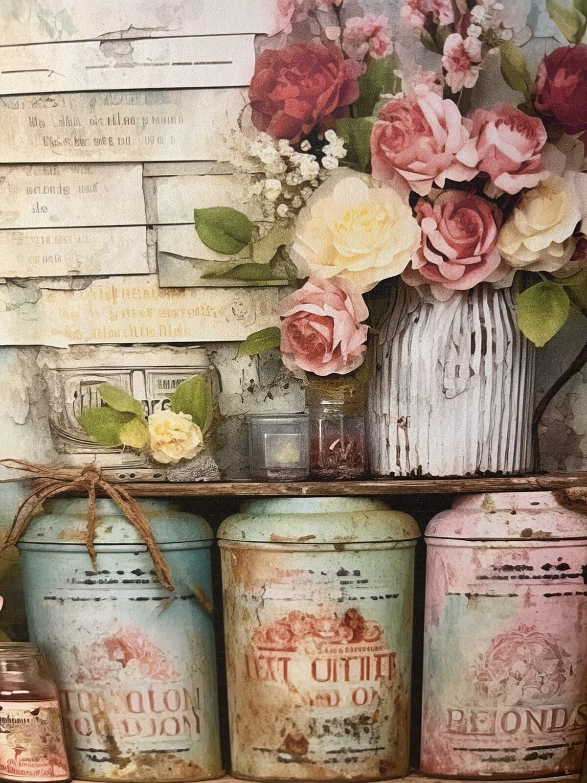 Shabby Chic Tins & Jars Flowers French Country Cottage Handcrafted Plaque #10