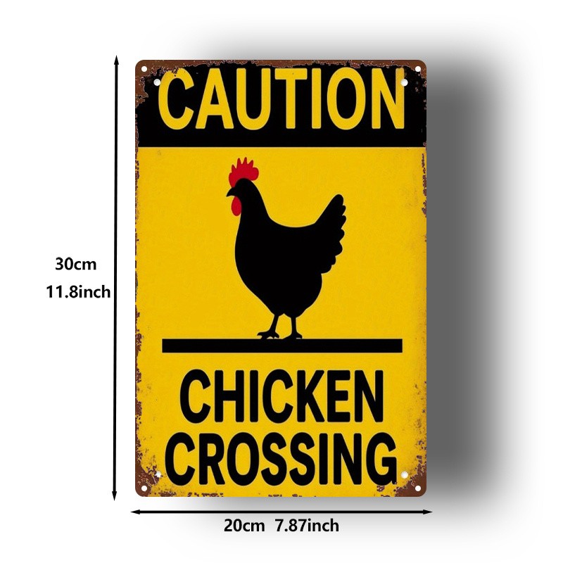 Metal Sign Yellow Black Rooster Warning Chicken Crossing