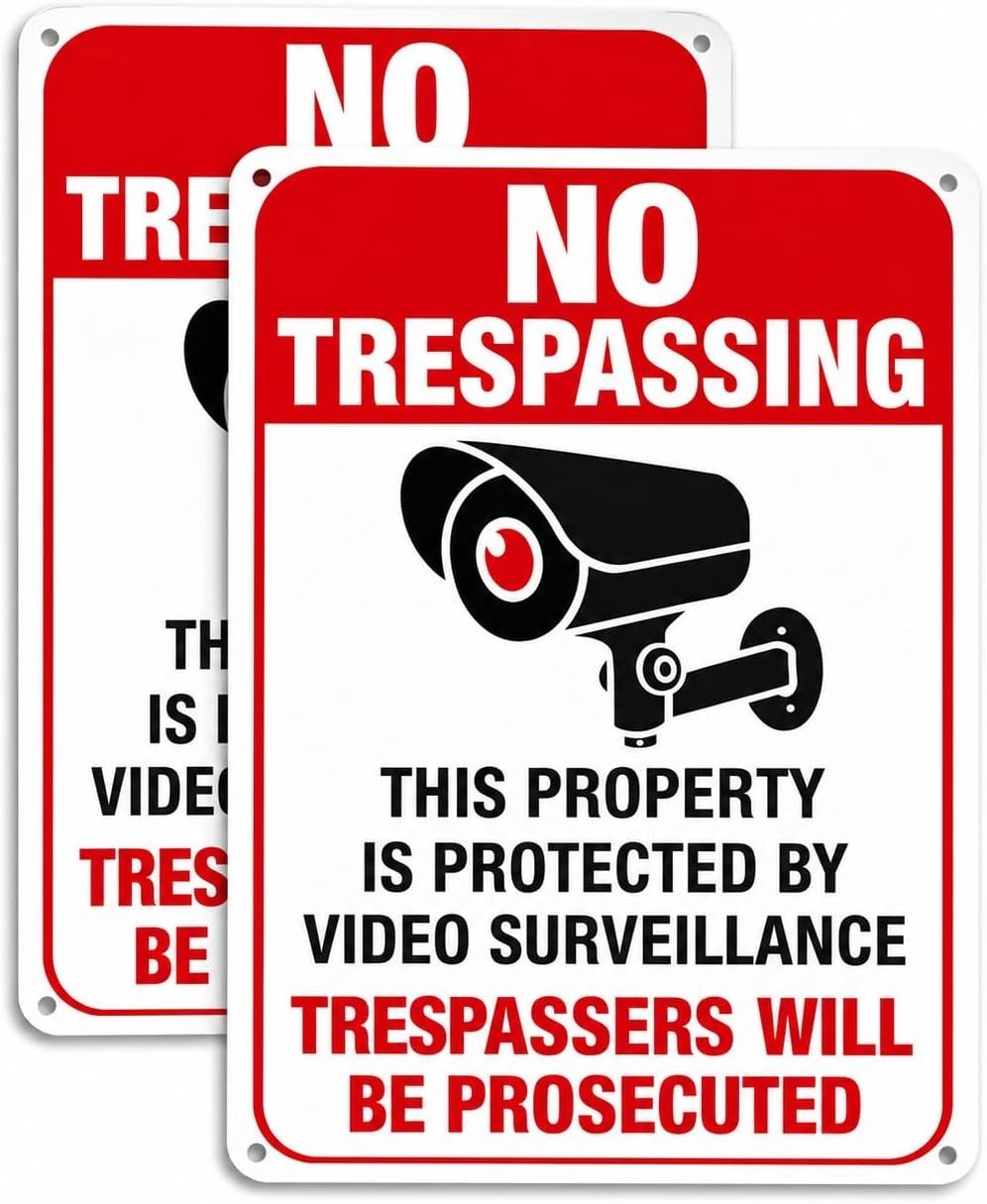 Weatherproof No Trespassing Video Surveillance Sign – 10×7 Inch Aluminum 2-Pack