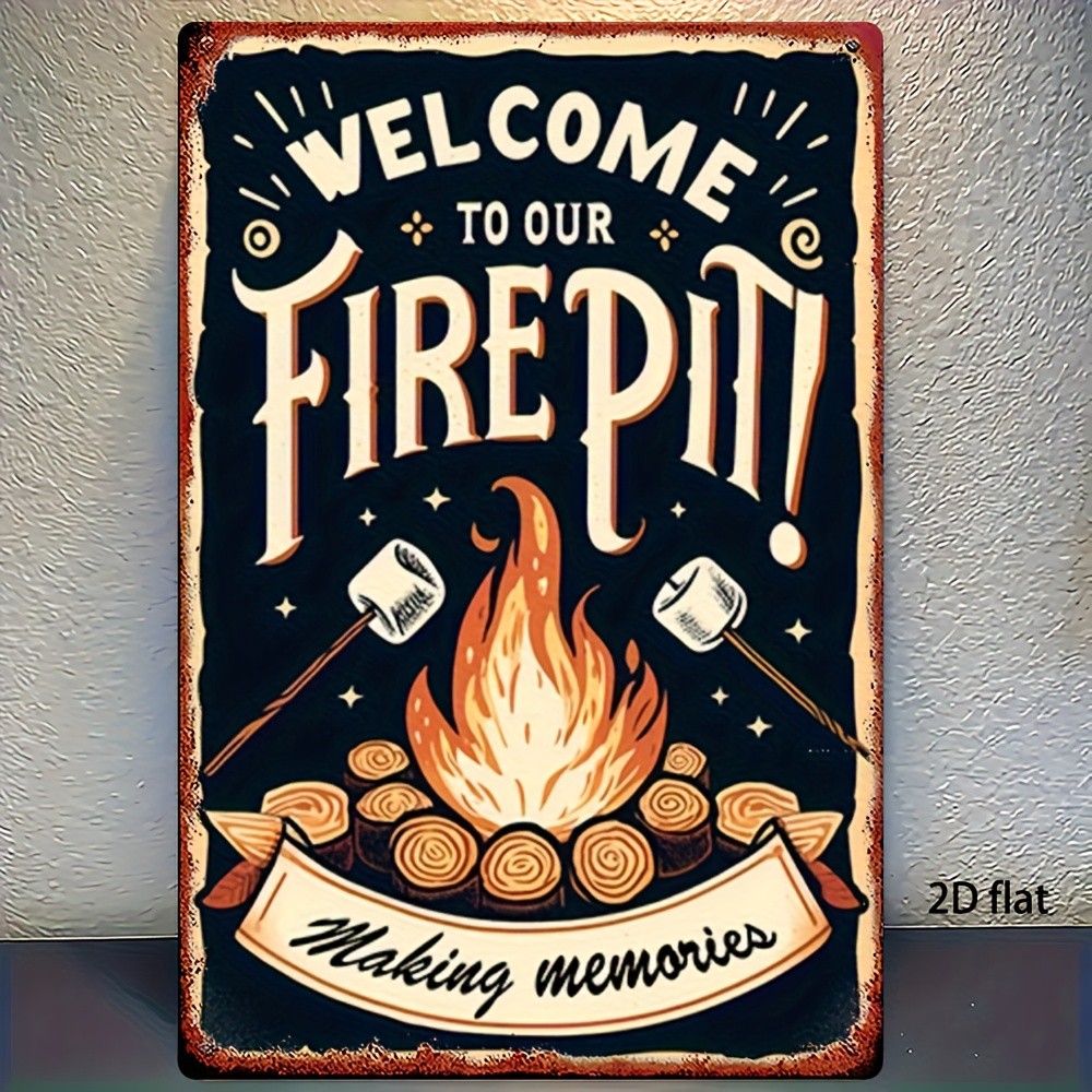 Vintage Welcome To Our Fire Pit Metal Sign Rustic Outdoor Camp Decoration Gift