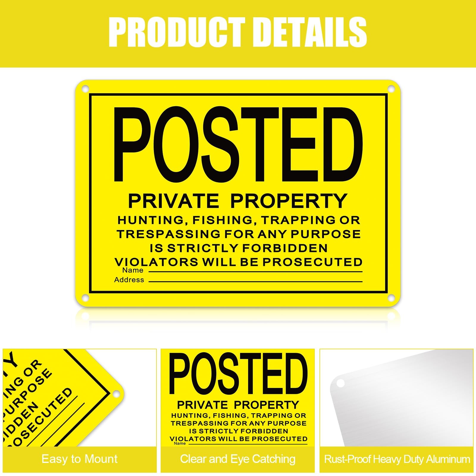 Private Property Posted No Trespassing Signs 10×7″ No Hunting Sign Aluminum, 8Pc