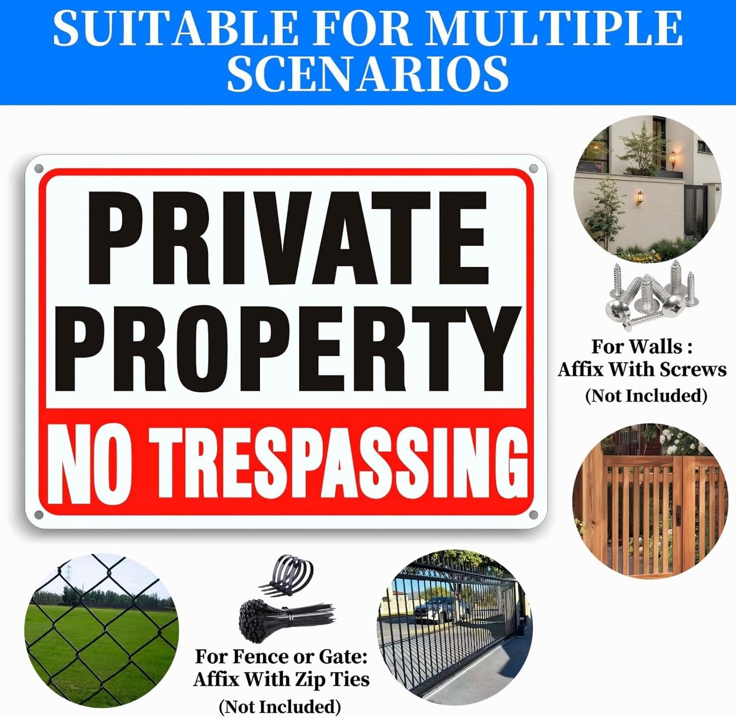 4 Pack Large No Trespassing Signs Private Property, 10×7 Inch Rust Free Aluminum