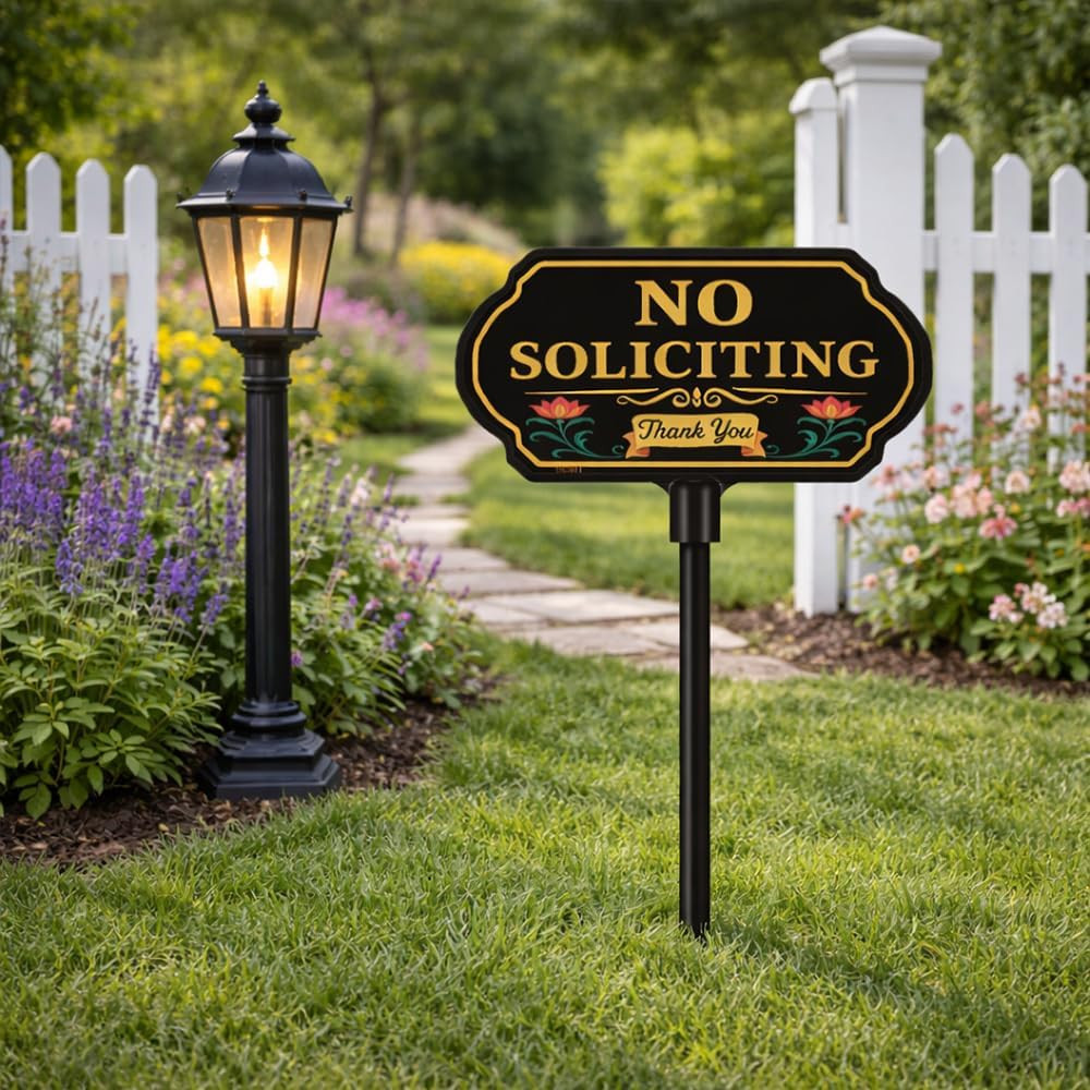 No Soliciting Sign for House, 10 X 5 Inch, Yard Sign with Stake | Aluminum & Pla